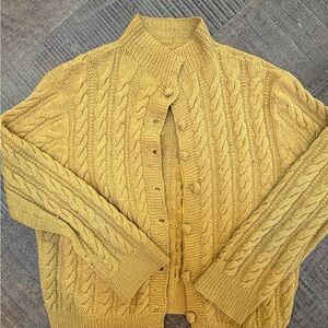 Yellow Cable Knit Cardigan